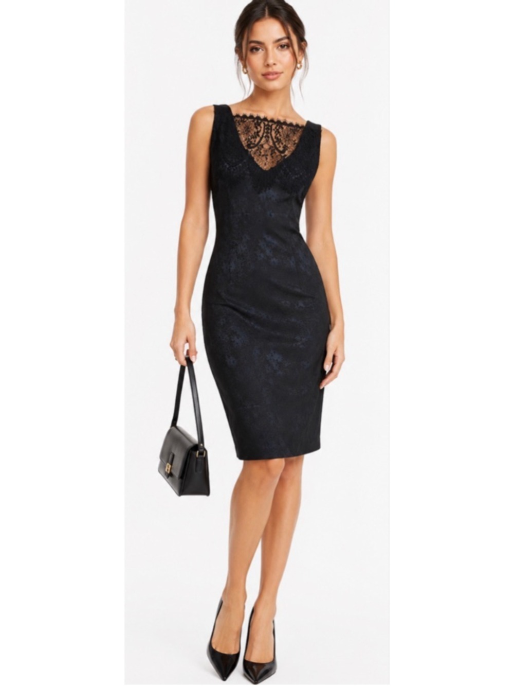 NWOT THEIA Black & Blue Floral Lace Sheath Dress Size 2